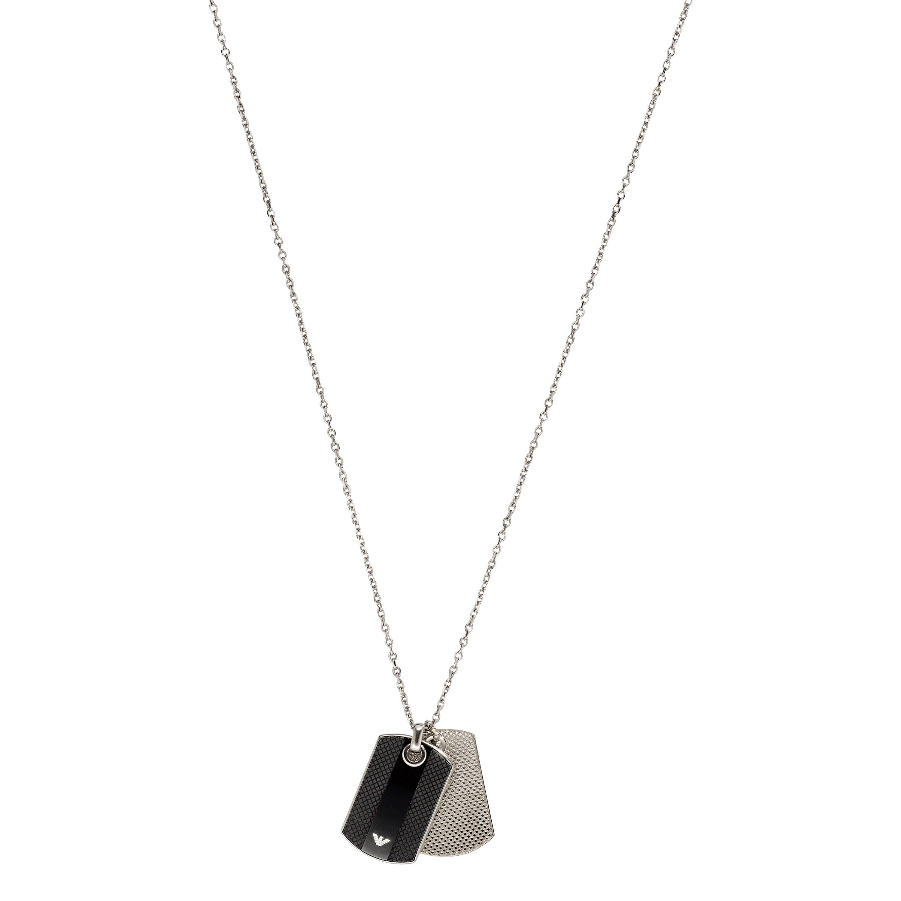 Emporio Armani Men's Double Tag Pendant, Silver/Black