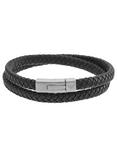 Emporio Armani Men's Double Braided Leather Bracelet, Black/Silver