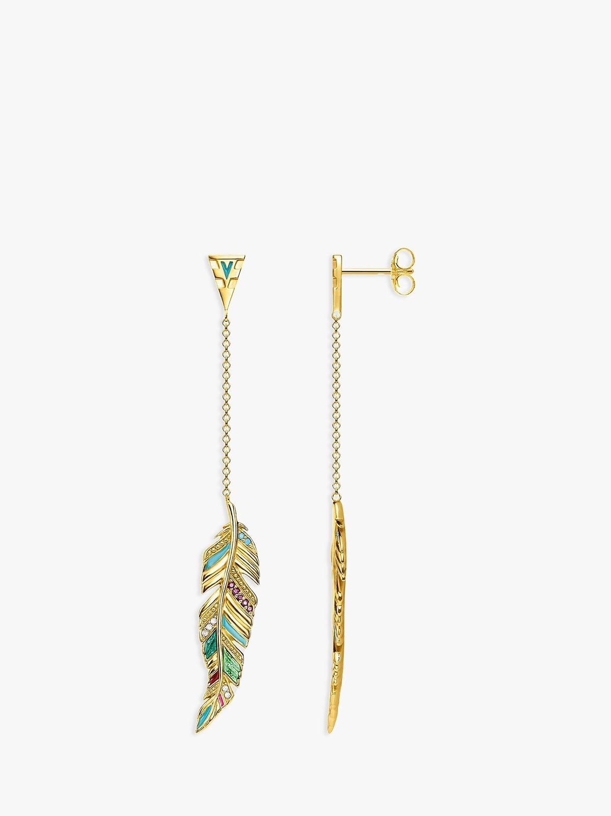 THOMAS SABO 18ct Gold Vermeil Tropical Long Feather Earrings