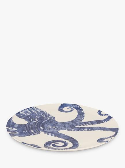 BlissHome Creatures Octopus Round Earthenware Platter, 36.5cm, Blue - view 2, Blue
