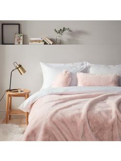 John Lewis Faux Fur Throw - view 2, Soft Pink