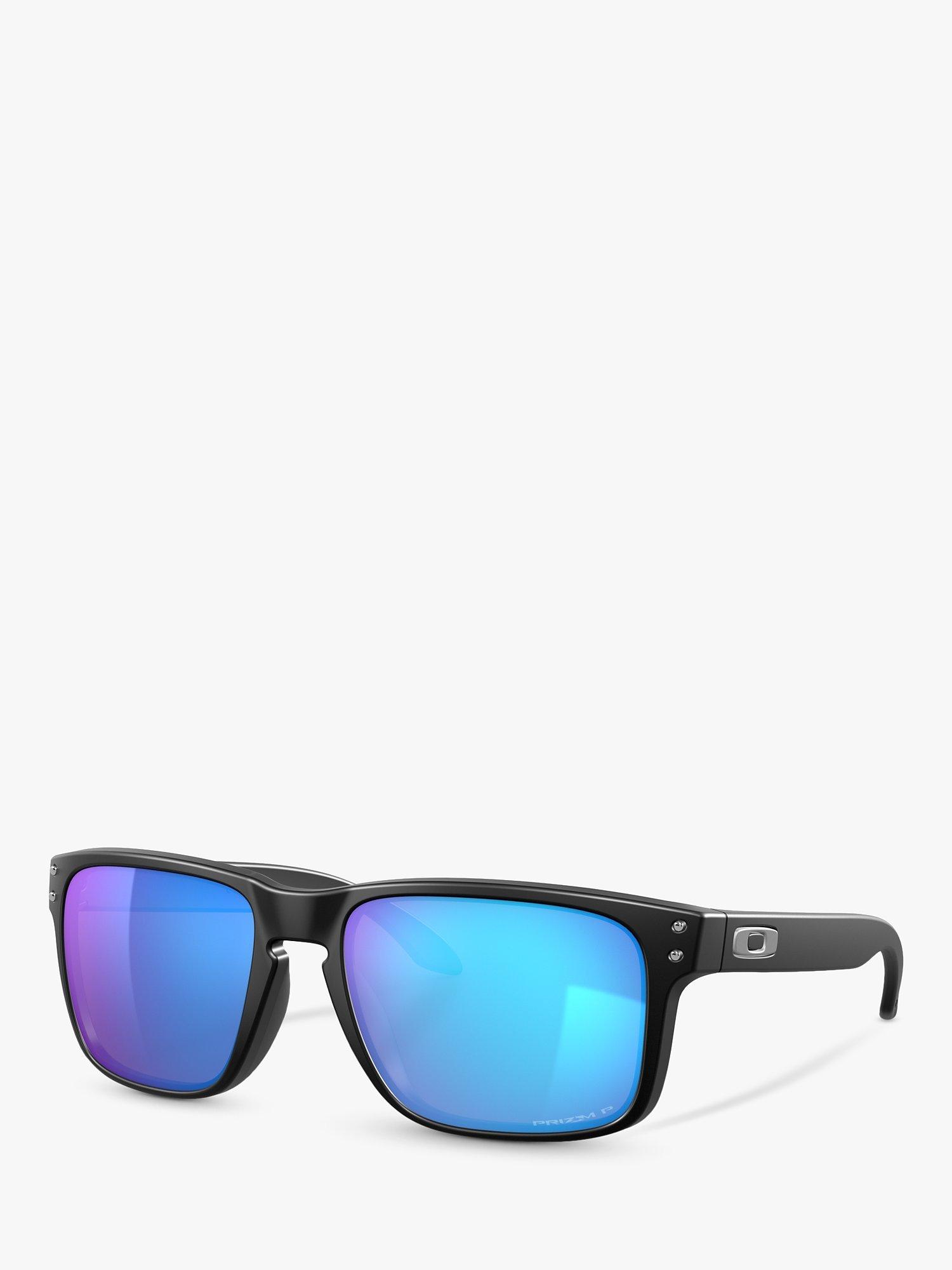 Product image 1 of 9, which shows Oakley OO9102 Men's Holbrook Prizm Polarised Square Sunglasses, Black/Mirror Blue