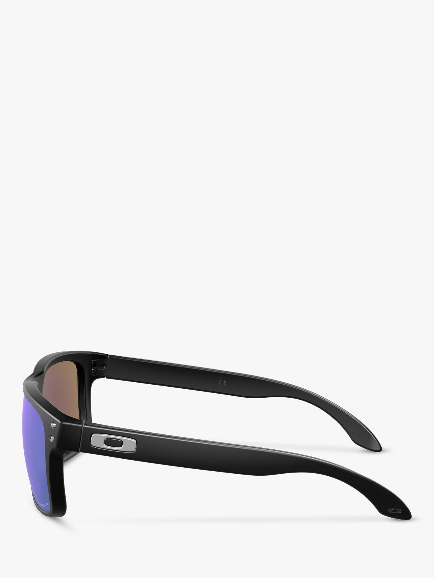 Product image 3 of 9, which shows Oakley OO9102 Men's Holbrook Prizm Polarised Square Sunglasses, Black/Mirror Blue