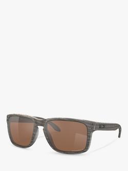 Oakley OO9417 Men's Holbrook XL Prizm Polarised Square Sunglasses, Black Stripe/Brown