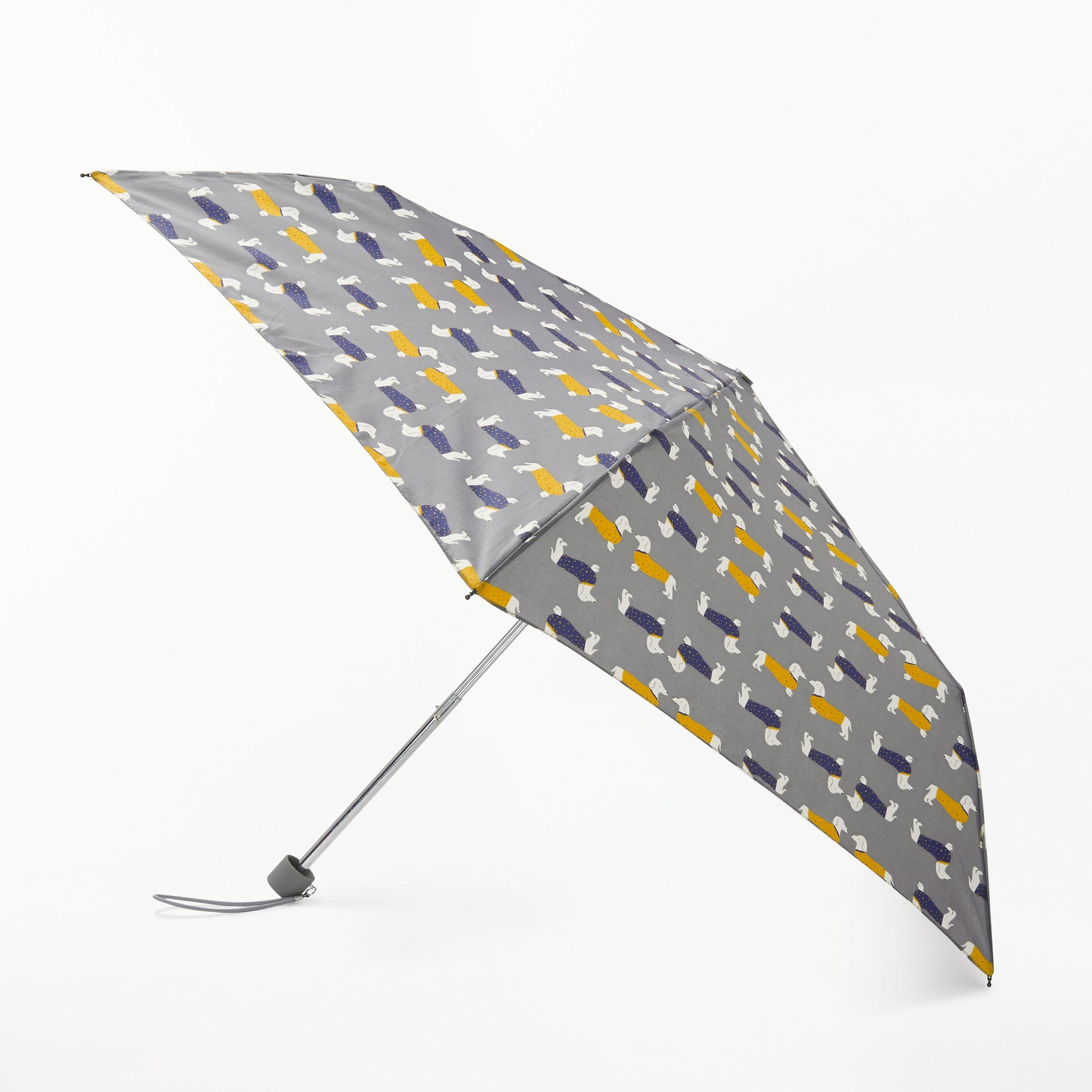 John Lewis & Partners Sausage Dog Print Superslim Umbrella, Grey/Multi