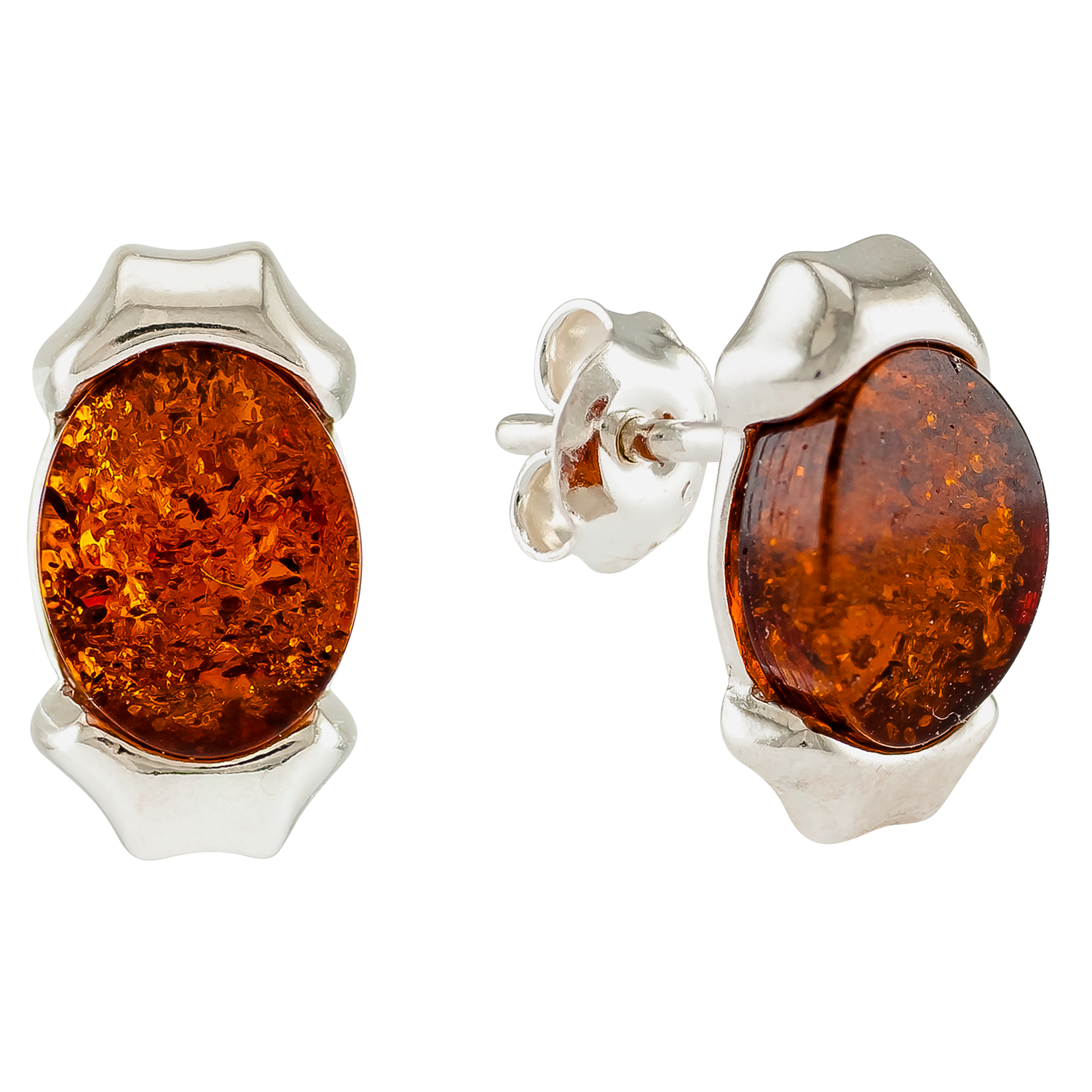 Product image 1 of 3, which shows Be-Jewelled Sterling Silver Oblong Cognac Earrings, Amber