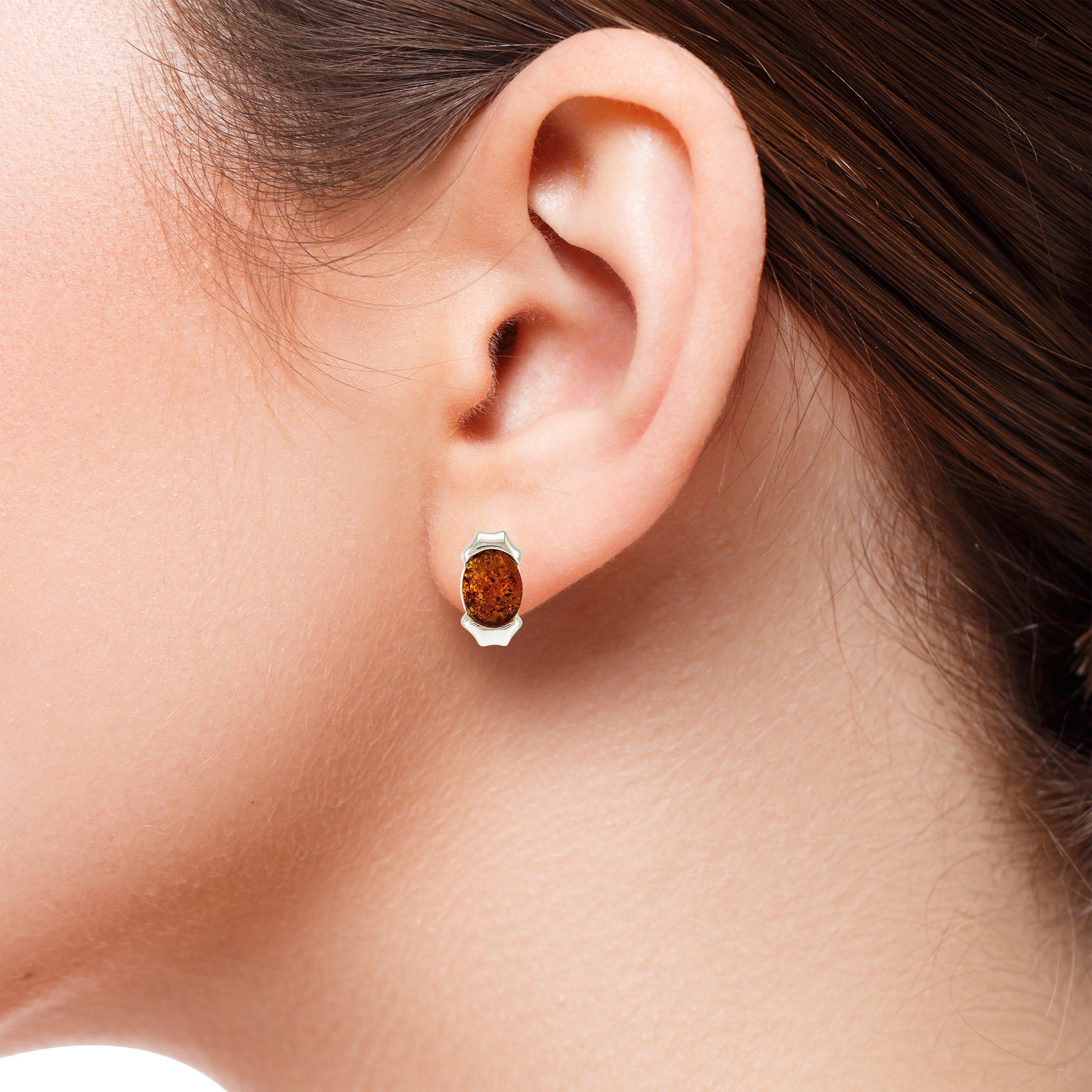 Product image 2 of 3, which shows Be-Jewelled Sterling Silver Oblong Cognac Earrings, Amber