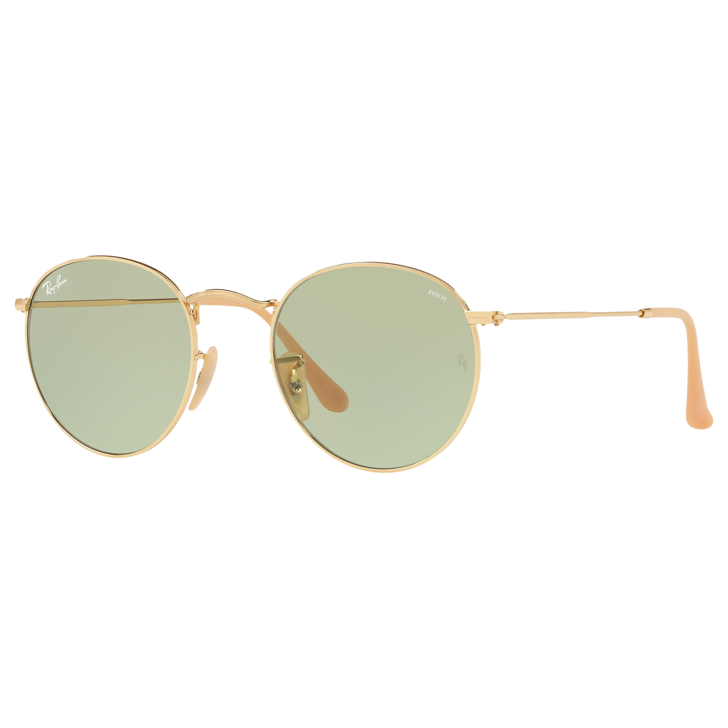 Ray-Ban RB3447 Round Flash Sunglasses, Gold/Green