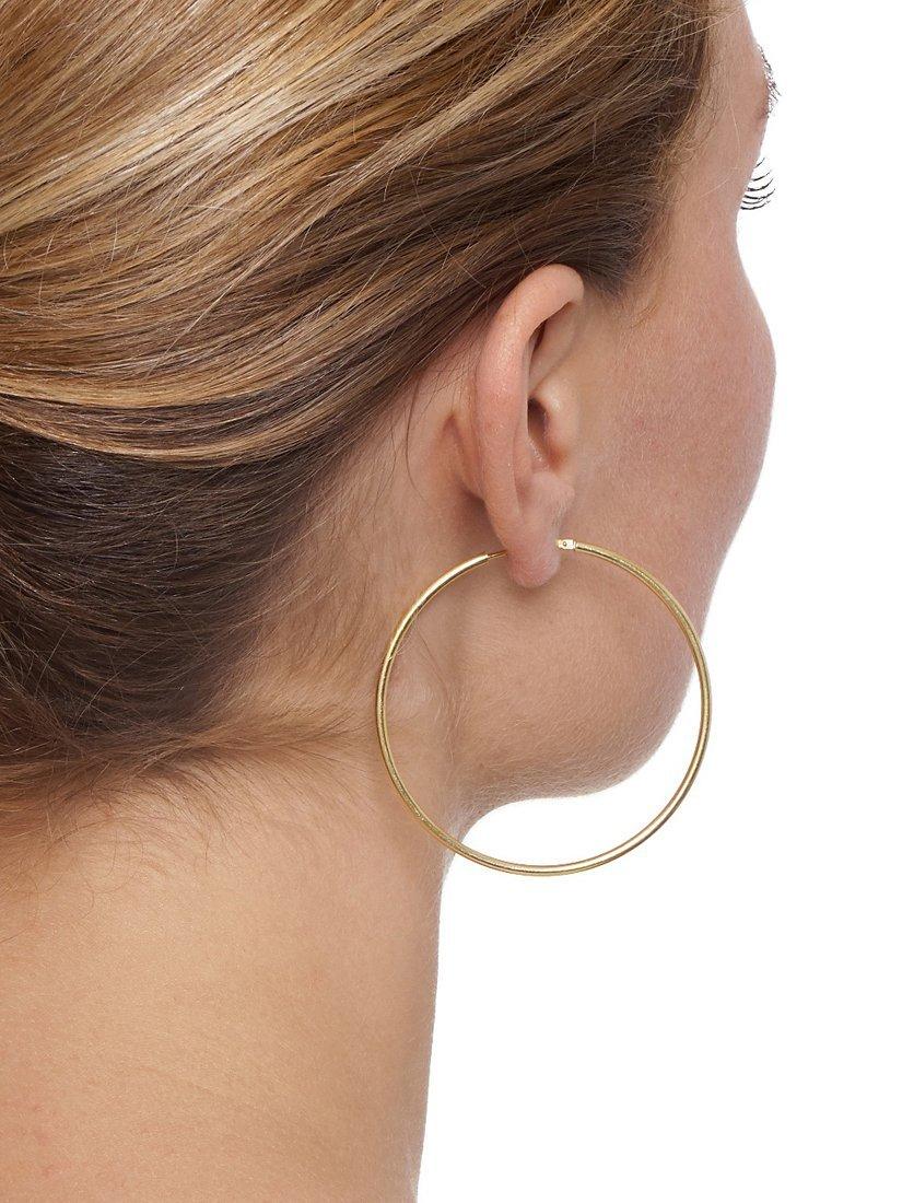 Product image 2 of 3, which shows The Hoop Station La Chica Latina Medium Hoop Earrings, Gold