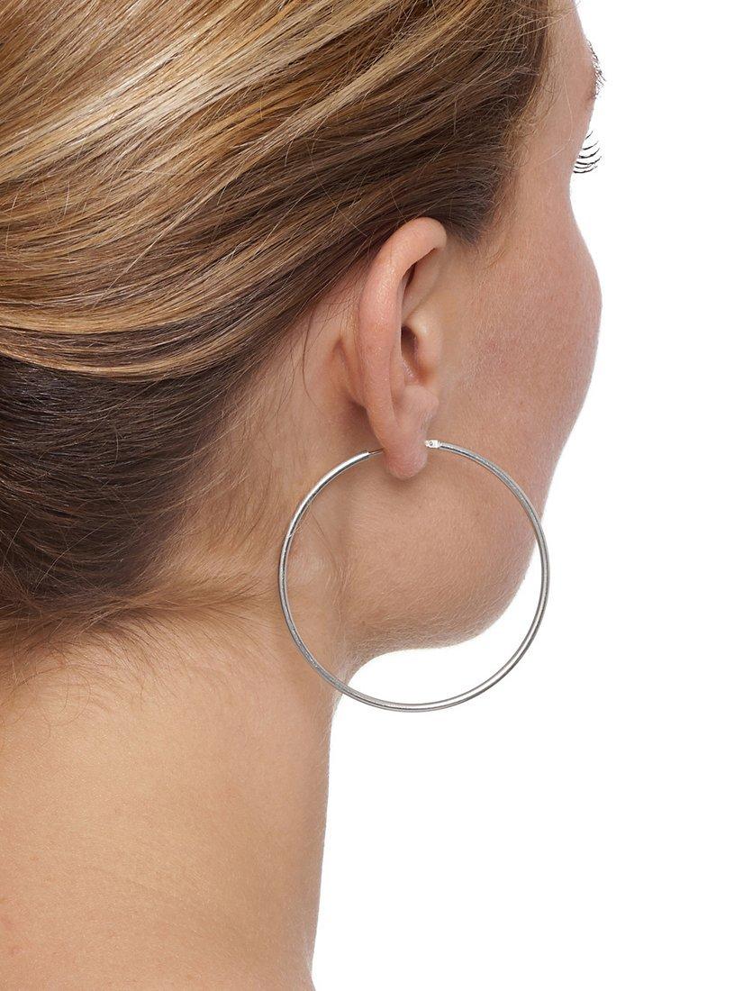 Product image 2 of 3, which shows The Hoop Station La Chica Latina Medium Hoop Earrings, Silver