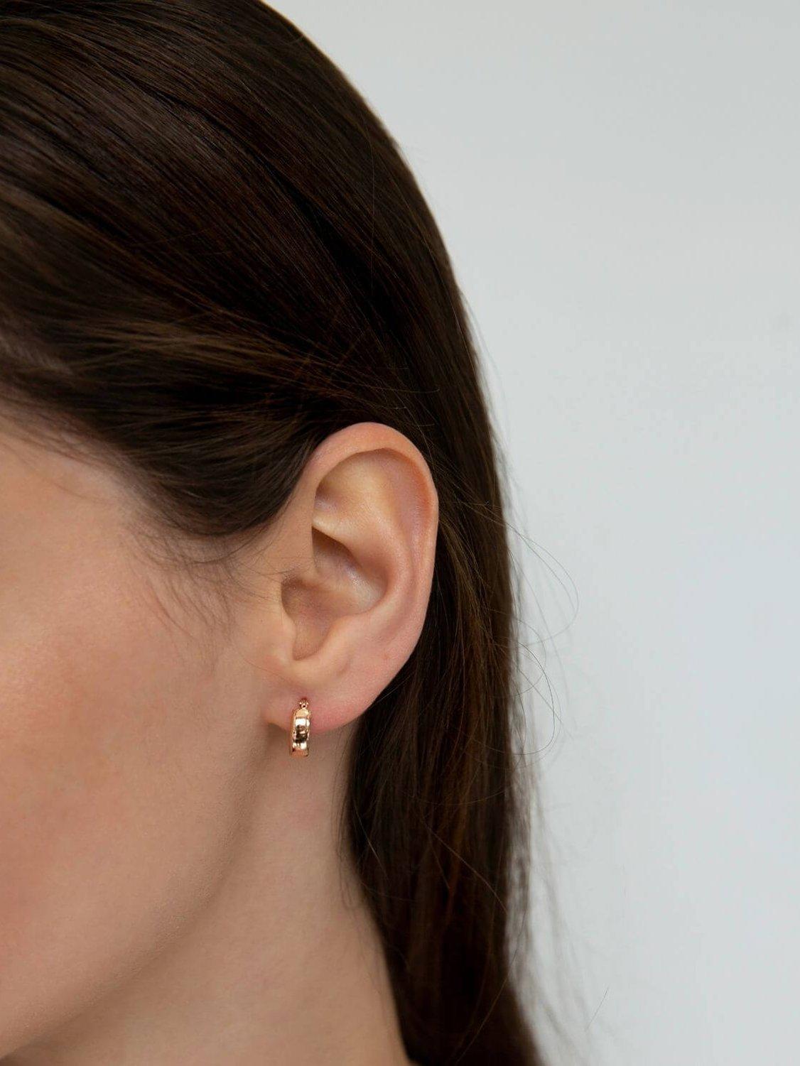 Product image 3 of 4, which shows The Hoop Station La Elba Huggie Small Hoop Earrings, Rose Gold