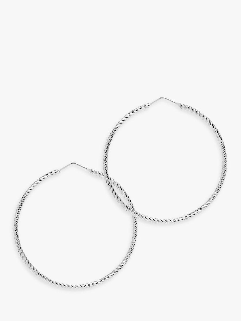 Product image 1 of 3, which shows The Hoop Station La Roma Diamond Cut Sterling Silver Twist Medium Hoop Earrings, 4.5cm, Silver
