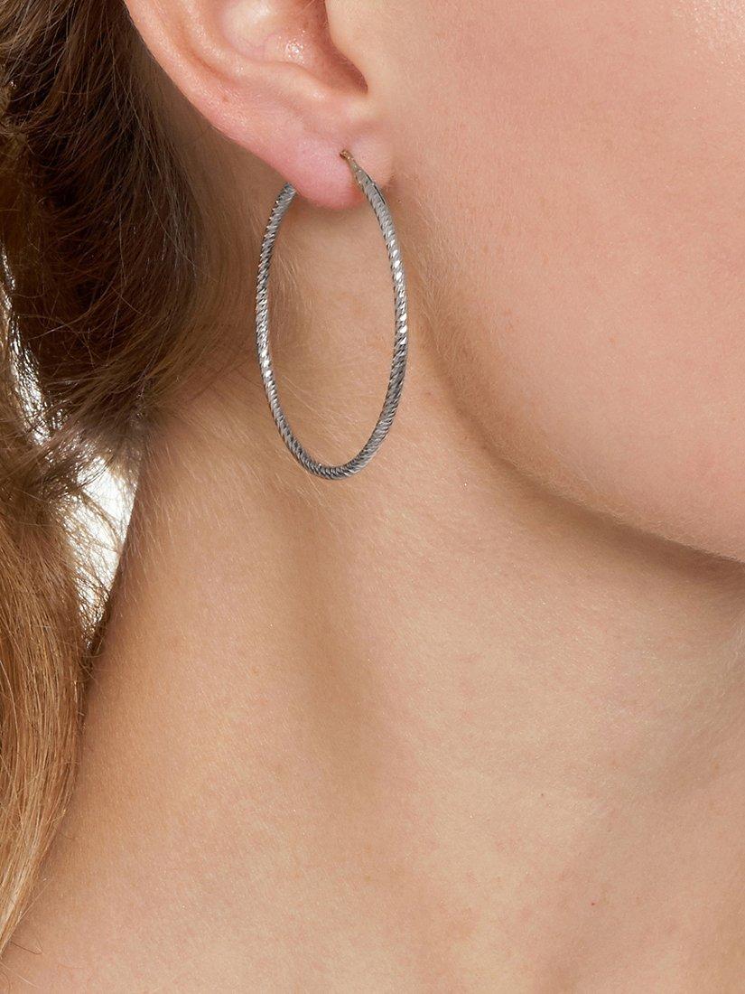 Product image 2 of 3, which shows The Hoop Station La Roma Diamond Cut Sterling Silver Twist Medium Hoop Earrings, 4.5cm, Silver