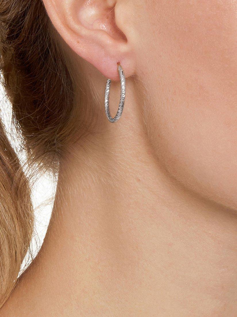 Product image 2 of 3, which shows The Hoop Station La Roma Diamond Cut Sterling Silver Twist Extra Small Hoop Earrings, 2.4cm, Silver