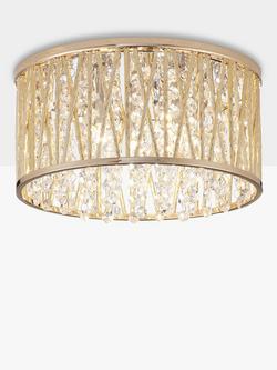 John Lewis Emilia Crystal Drum Flush Ceiling Light, Gold