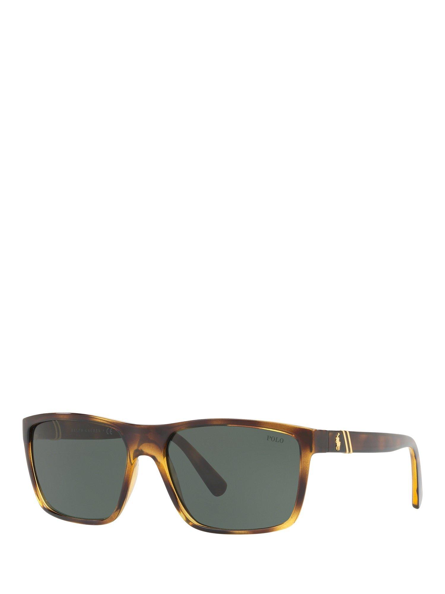 Product image 1 of 9, which shows Polo Ralph Lauren PH4133 Men's Polarised Rectangular Sunglasses, Tortoise/Green