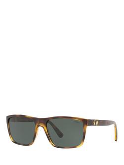Polo Ralph Lauren PH4133 Men's Polarised Rectangular Sunglasses, Tortoise/Green