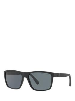 Polo Ralph Lauren PH4133 Men's Polarised Rectangular Sunglasses, Black/Grey