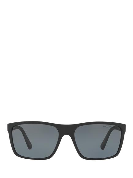 Polo Ralph Lauren PH4133 Men's Polarised Rectangular Sunglasses - view 2, Black/Grey