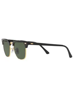 Ray-Ban RB3016 Men's Polarised Clubmaster Sunglasses - view 2, Black/Green