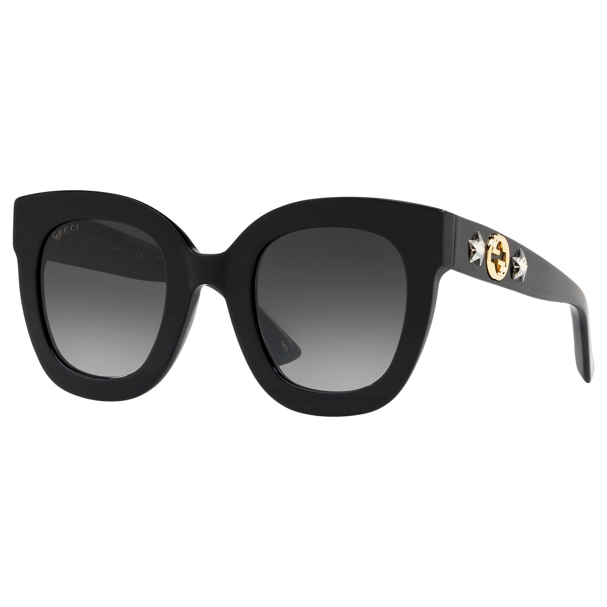 Product image 1 of 11, which shows Gucci GG0208S Statement Oval Sunglasses, Shiny Black/Grey Gradient