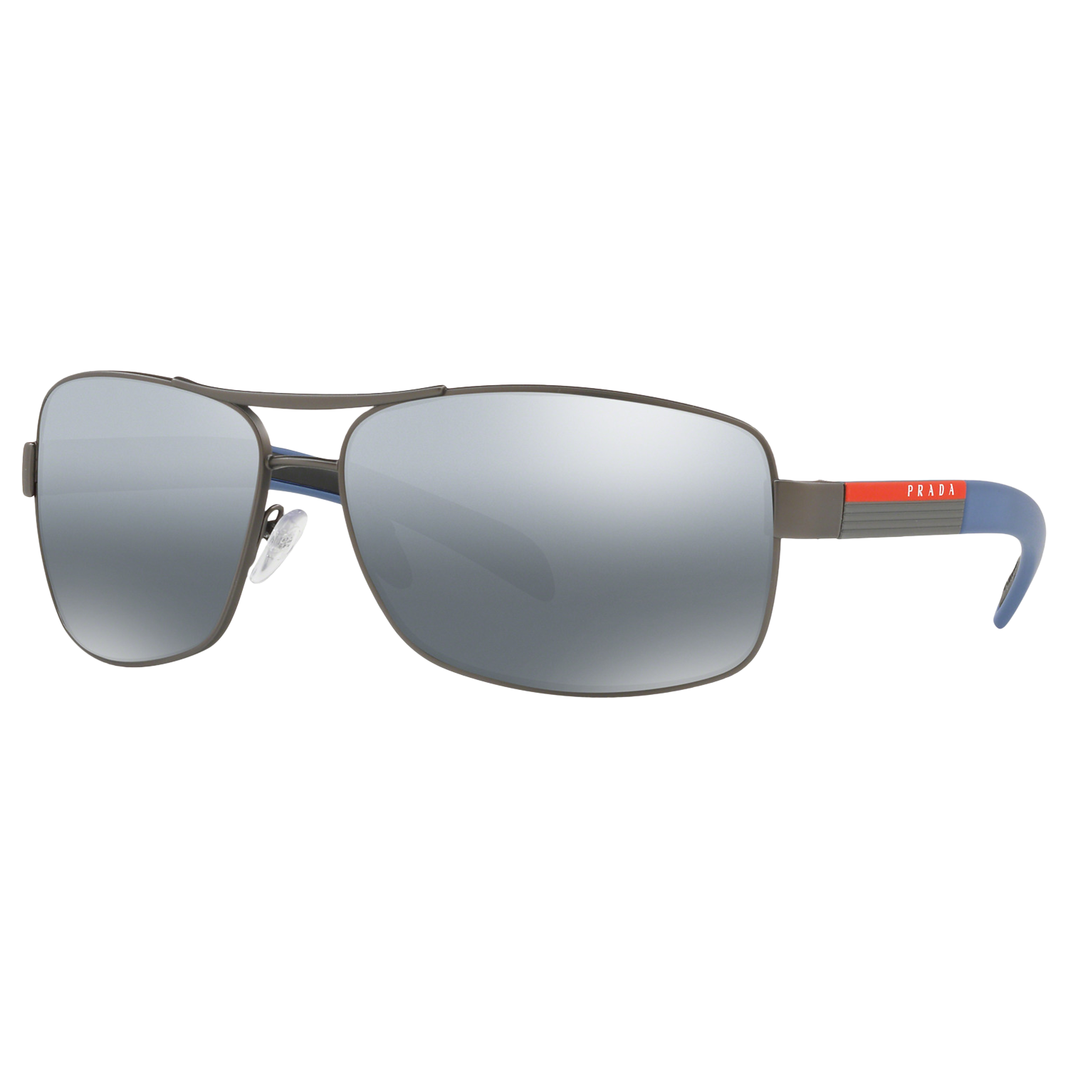 Prada Linea Rossa PS 54IS Polarised Rectangular Sunglasses, Gunmetal Matte/Mirror Blue