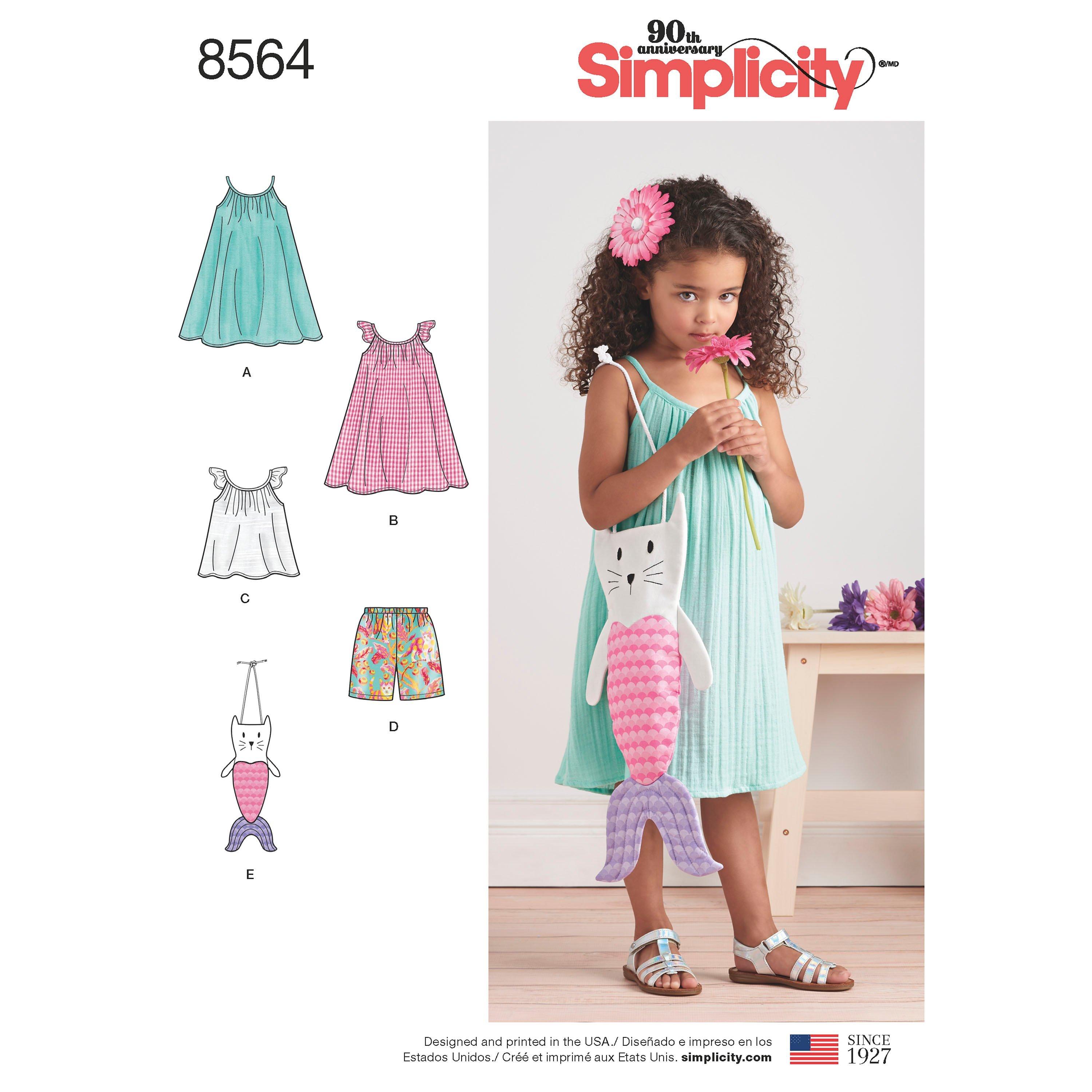 Simplicity Children's Top, Dress, Shorts and Bag Sewing Pattern, 8564, A