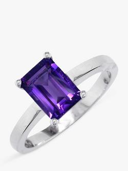 E.W Adams 9ct White Gold Baguette Ring, N, Amethyst