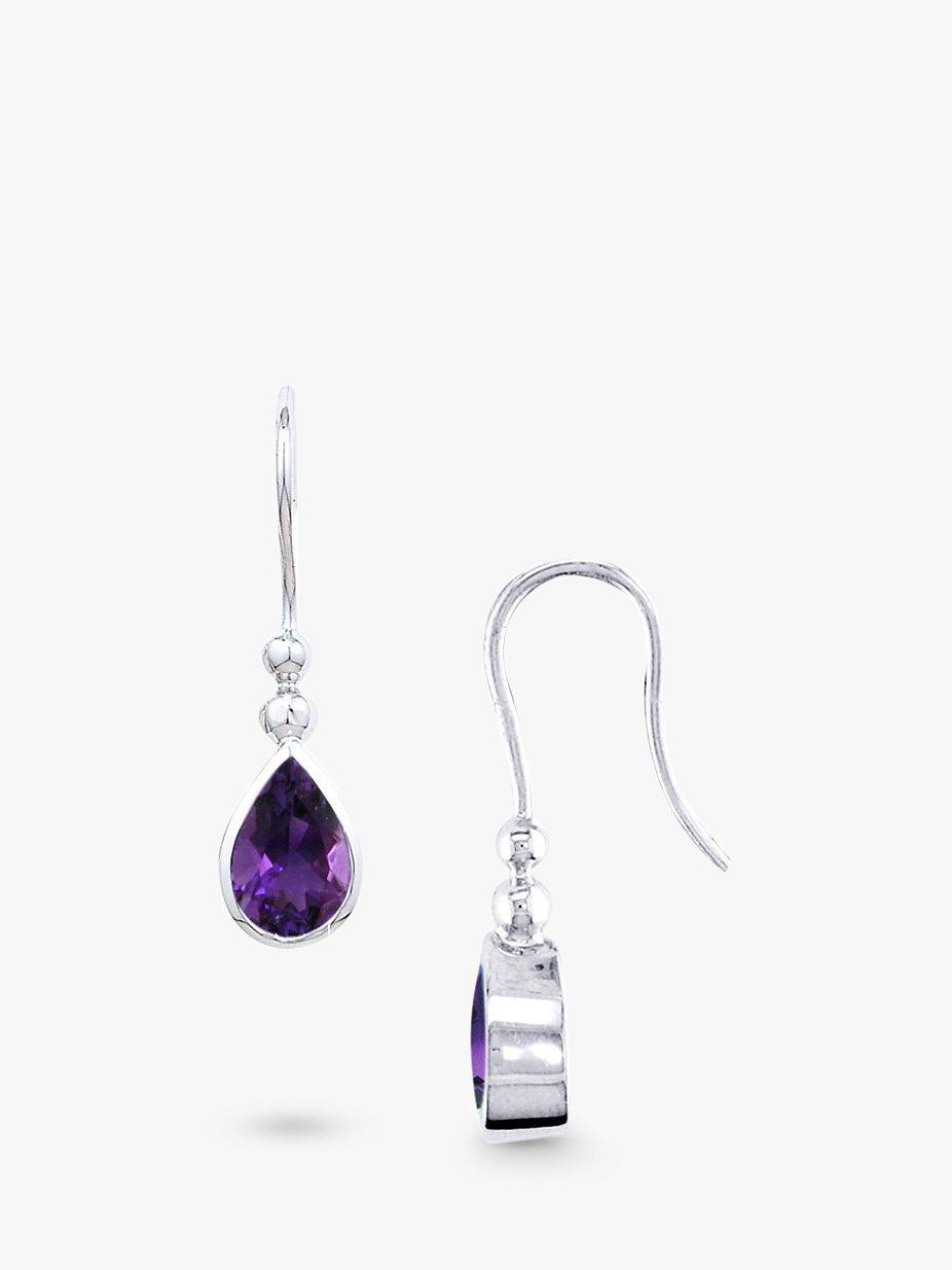Product image 1 of 3, which shows E.W Adams 9ct White Gold Teardrop Drop Earrings, Amethyst