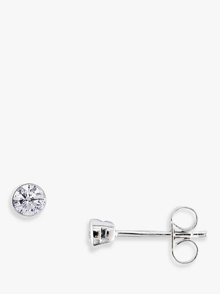 E.W Adams 18ct White Gold Round Diamond Stud Earrings, 0.21ct, Silver