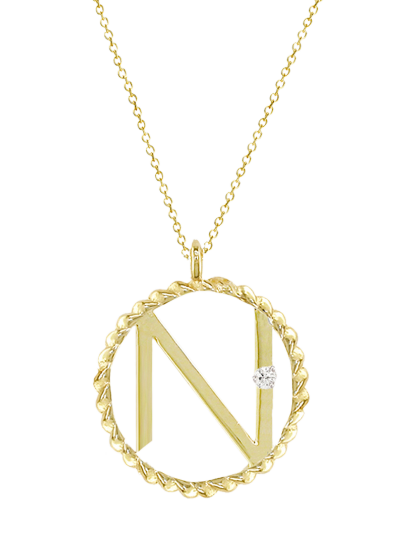 Product image 1 of 3, which shows London Road 9ct Gold Diamond Initial Pendant Necklace, N