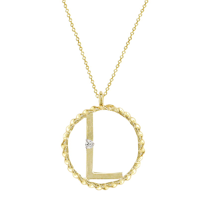Product image 1 of 3, which shows London Road 9ct Gold Diamond Initial Pendant Necklace, L