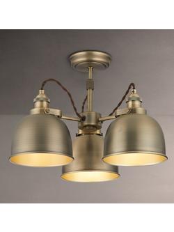 John Lewis Baldwin 3 Arm Semi Flush Ceiling Light, Antique Brass