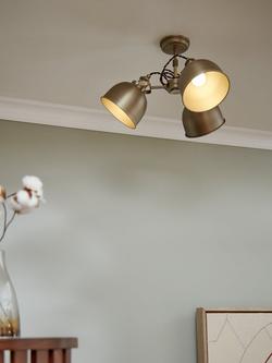 John Lewis Baldwin 3 Arm Semi Flush Ceiling Light - view 2, Antique Brass