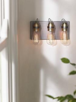 John Lewis Bistro 3 Arm Wall Light, Antique Brass - view 2, Antique Brass