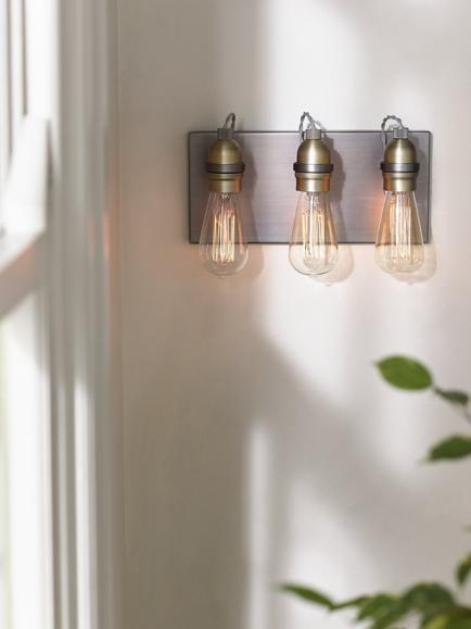 John Lewis Bistro 3 Arm Wall Light, Antique Brass - view 2, Antique Brass