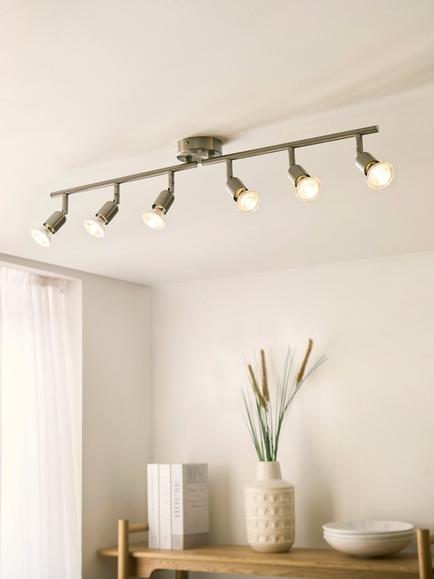 John Lewis Keely 6 Spotlight Ceiling Bar, Brushed Steel - view 2, Brushed Steel