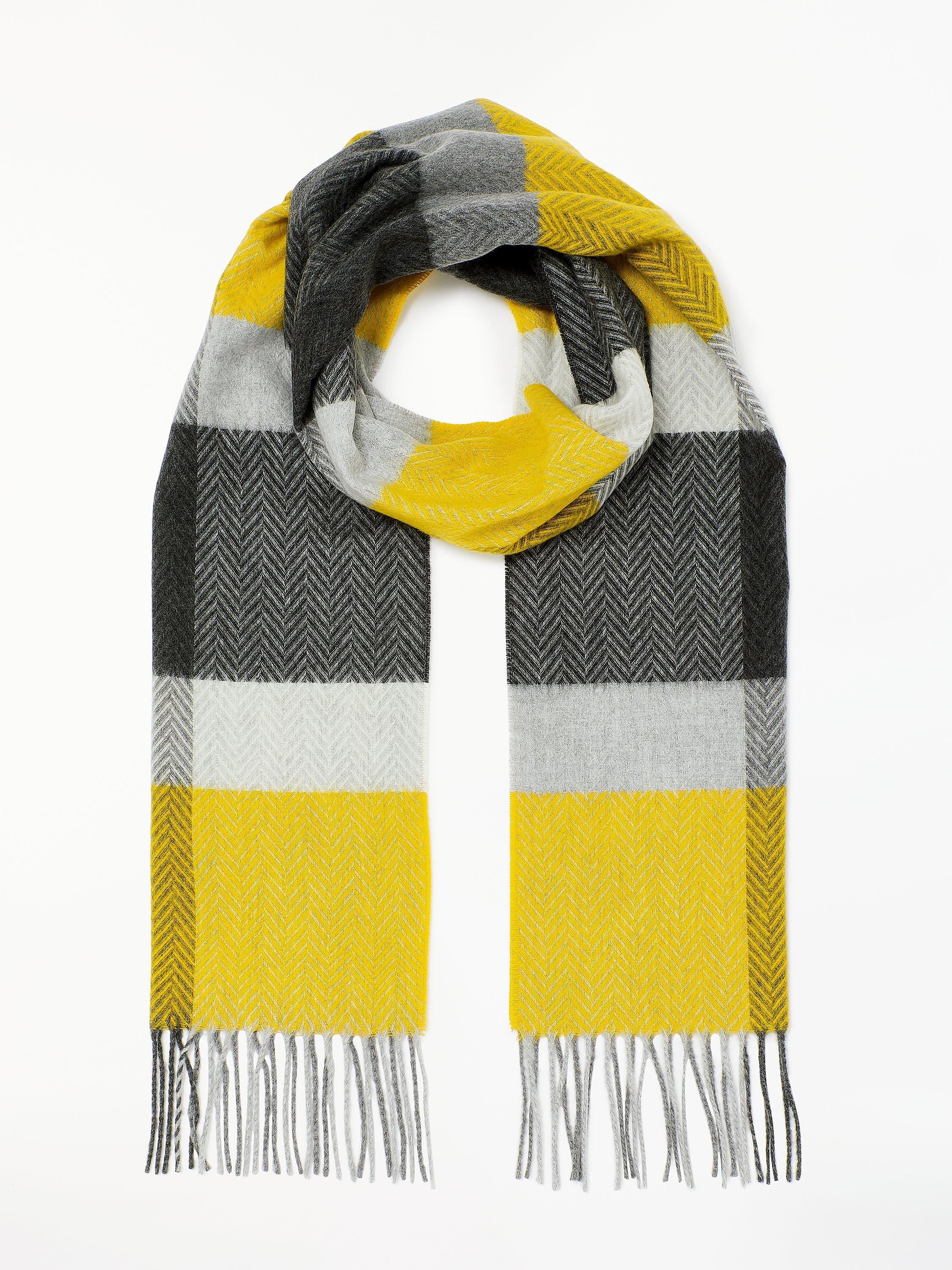 John Lewis & Partners Cashmink Colour Block Scarf, Ochre Mix