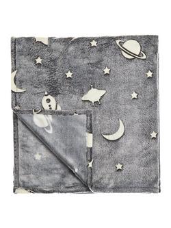 John Lewis Space Glow In The Dark Fleece Throw, Grey, Grey