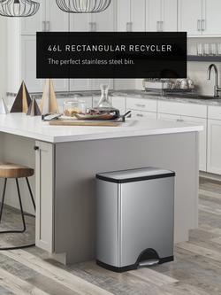 Simplehuman Rectangular Recycler, Brushed Stainless Steel, 46L - view 2, Stainless Steel