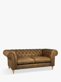 John Lewis Cromwell Chesterfield Large 3 Seater Leather Sofa, Light Leg, Demetra Light Tan, Demetra Light Tan
