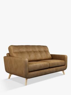 John Lewis Barbican Medium 2 Seater Leather Sofa, Light Leg, Demetra Light Tan, Demetra Tan