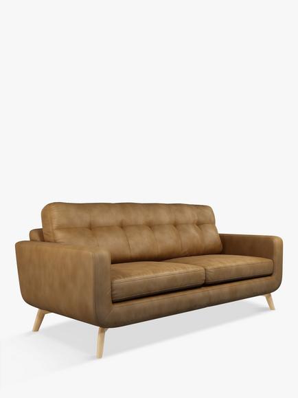 John Lewis Barbican Large 3 Seater Leather Sofa, Light Leg, Demetra Light Tan, Demetra Light Tan