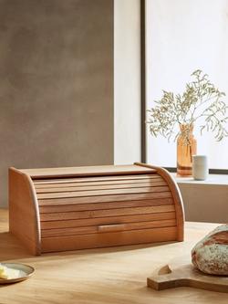 John Lewis Classic Wood Roll Top Bread Bin, W40cm - view 2, Natural