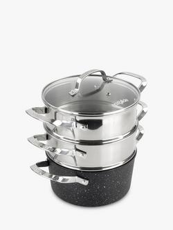 Eaziglide Neverstick2 Aluminium Non-Stick Pot 3-Tier Steamer Set, Silver