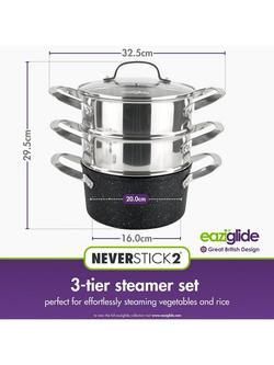 Eaziglide Neverstick2 Aluminium Non-Stick Pot 3-Tier Steamer Set - view 2, Silver