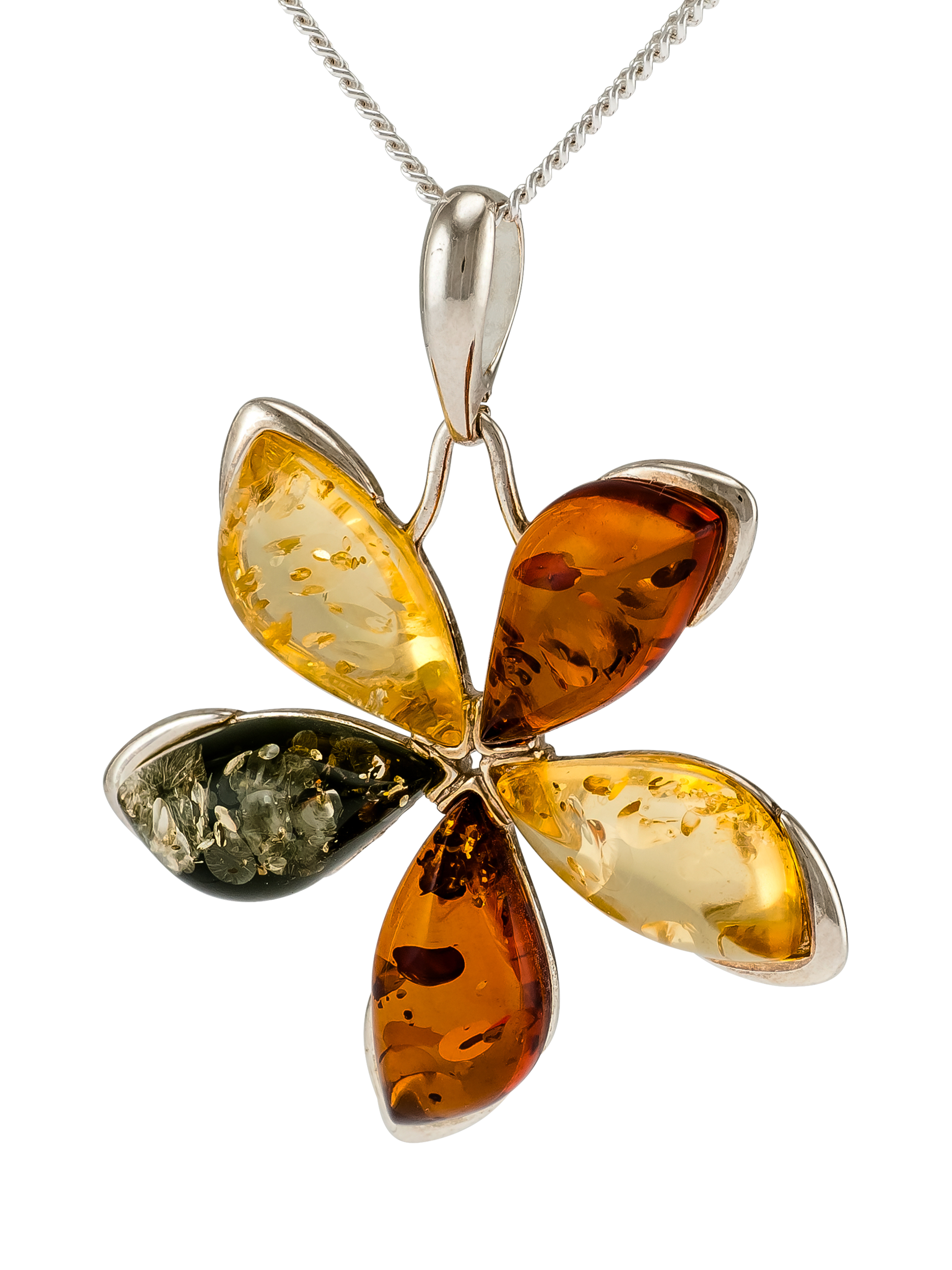 Product image 1 of 3, which shows Be-Jewelled Sterling Silver Marquise Amber Flower Pendant Necklace, Multi
