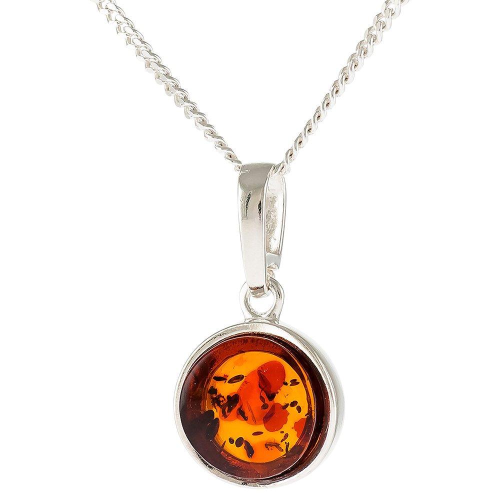Be-Jewelled Sterling Silver Geometric Cut Round Pendant Necklace, Cognac