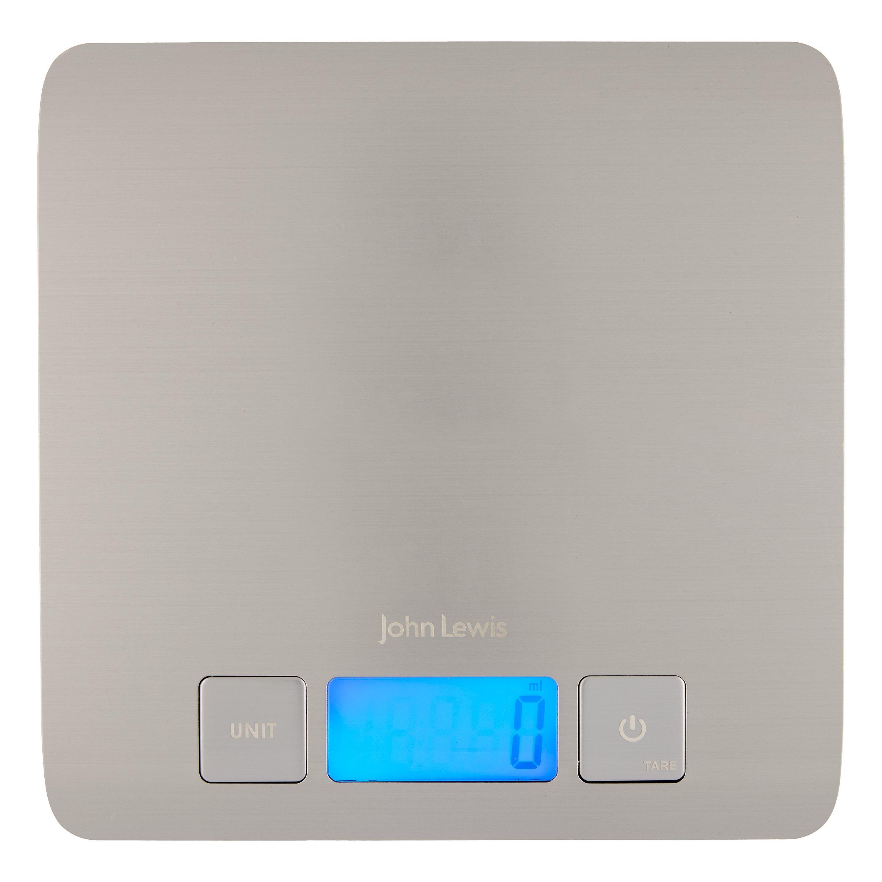 John Lewis & Partners Slim Stainless Steel Digital Kitchen Scale, 5kg