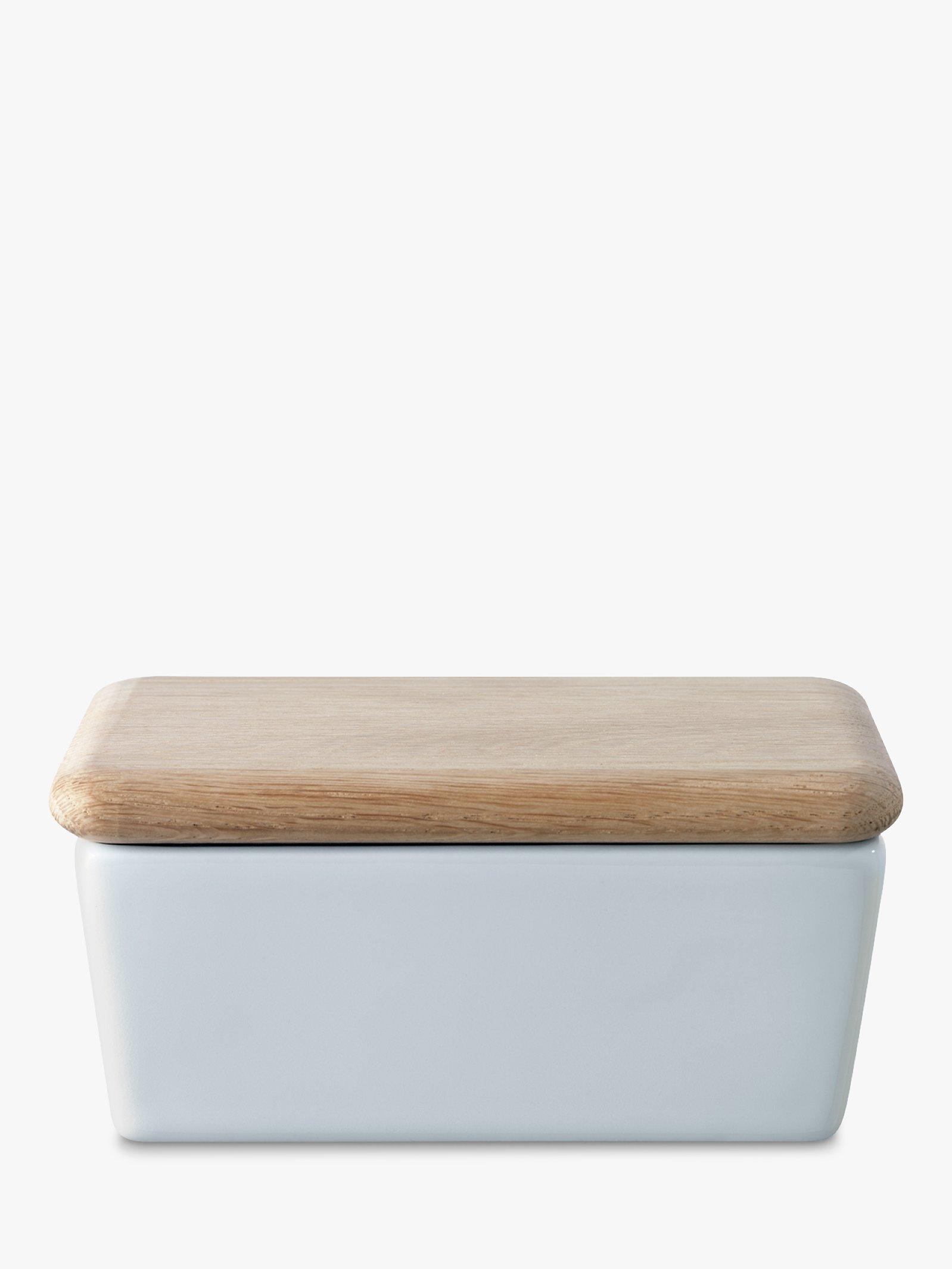 LSA International Dine Butter Dish and Oak Lid, White/Natural
